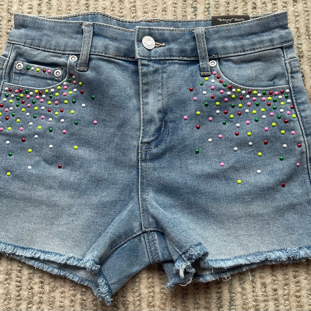 Tractr Denim Shorts with Colorful Beads size 10